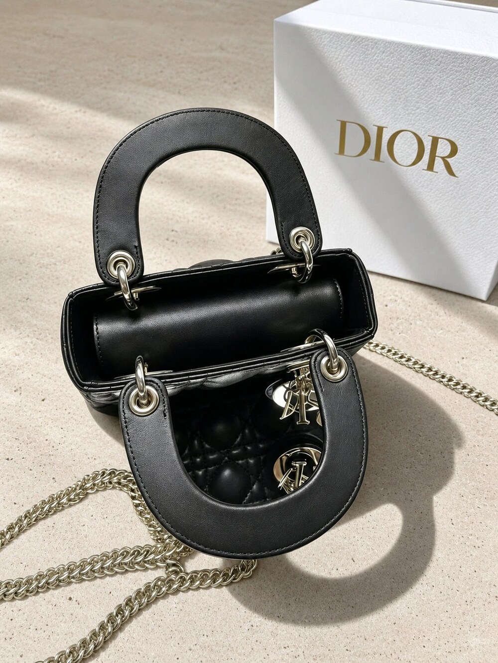 Dior Black Cannage Lambskin Mini Lady Dior Handbag with Top Handles - Picture 5 of 6